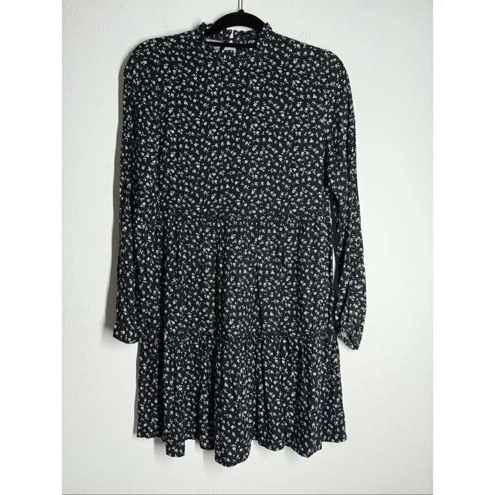 FB Sister Women’s Bohemian Floral Print Babydoll Mini Dress Long Sleeve Sz XS